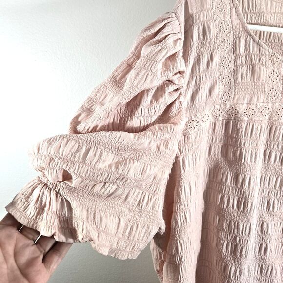 Milk & Honey Womens Plus Size 3X Short Sleeve Pink Crochet detail gathered sleev - Picture 5 of 6